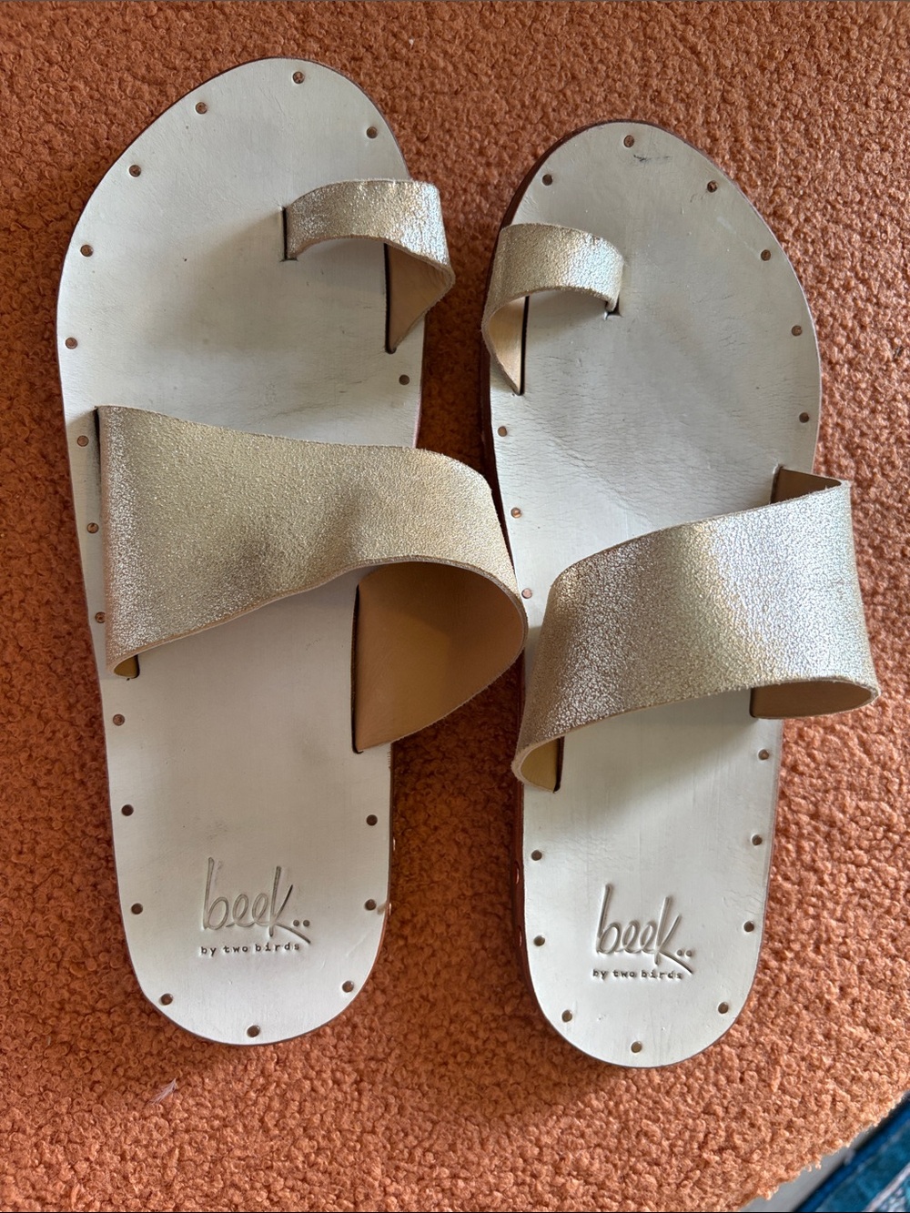 Beek by two birds Metallic Gold Leather Slide Sandals - Women